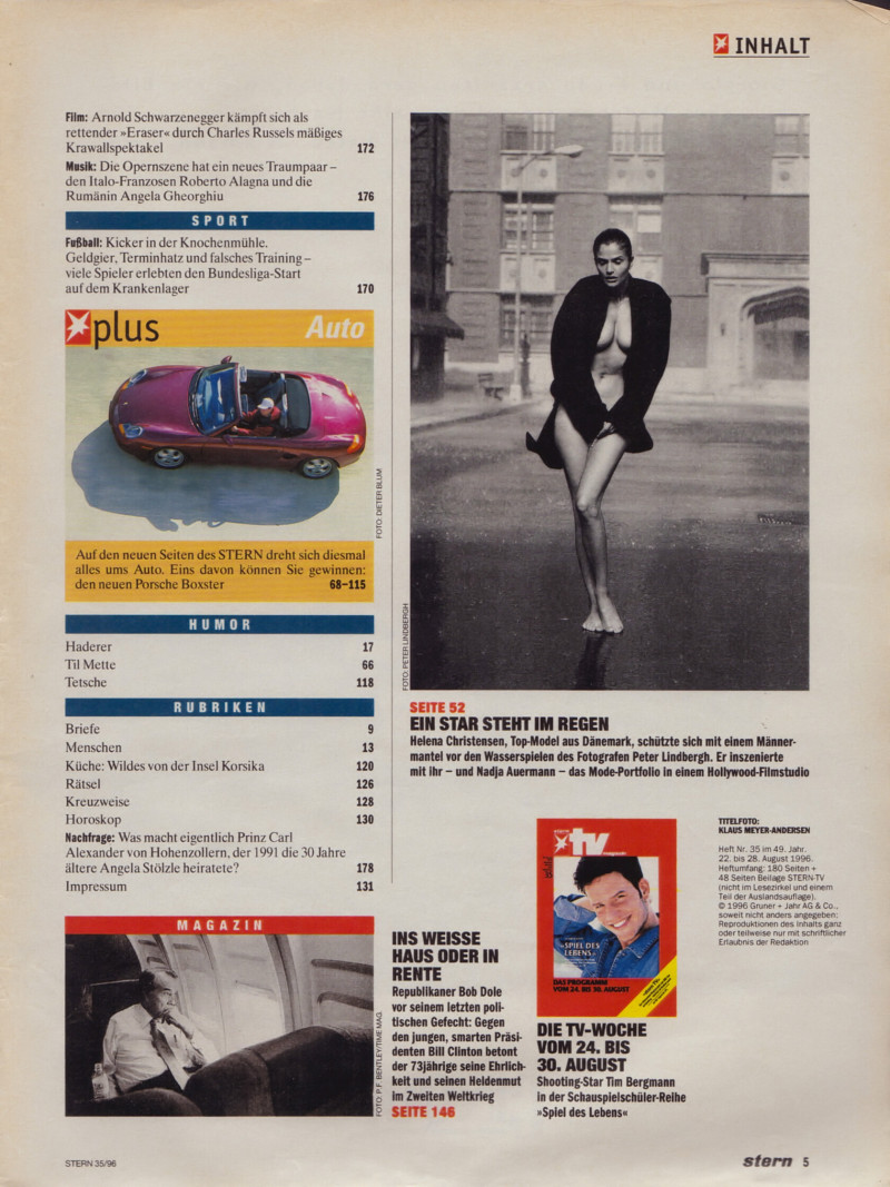 Helena Christensen featured in Let It Rain, August 1996