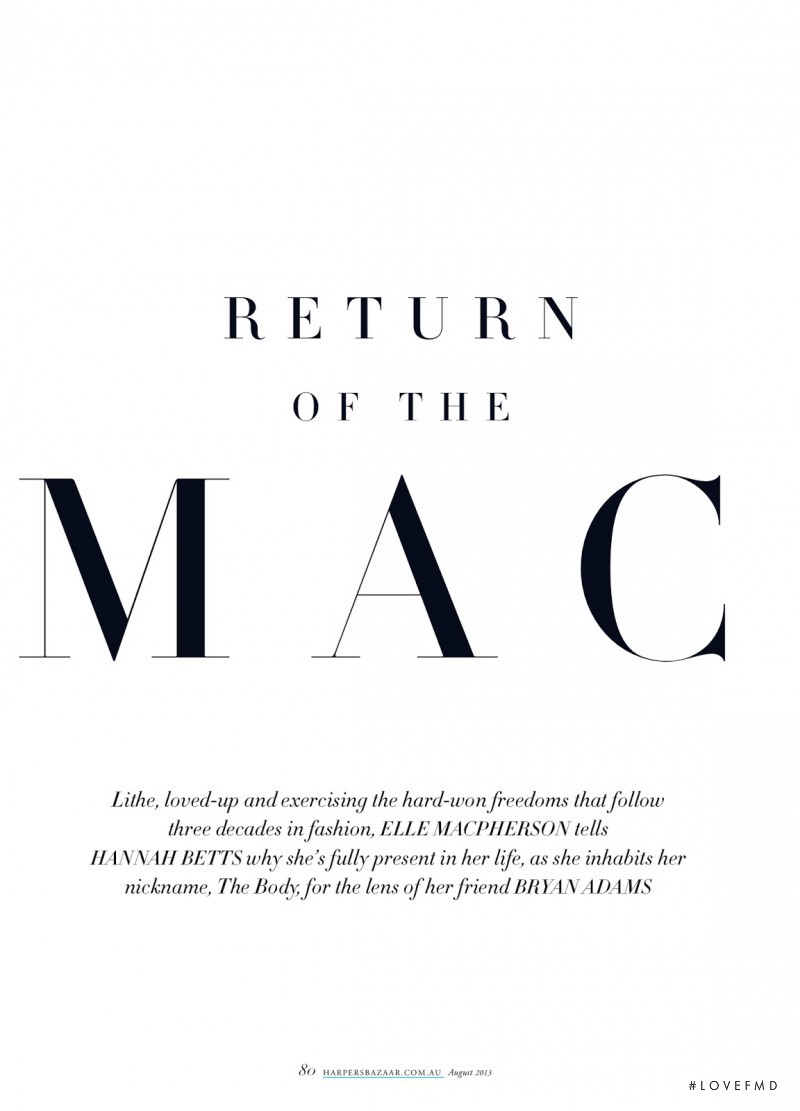 Elle Macpherson featured in Return Of The Mac, August 2013