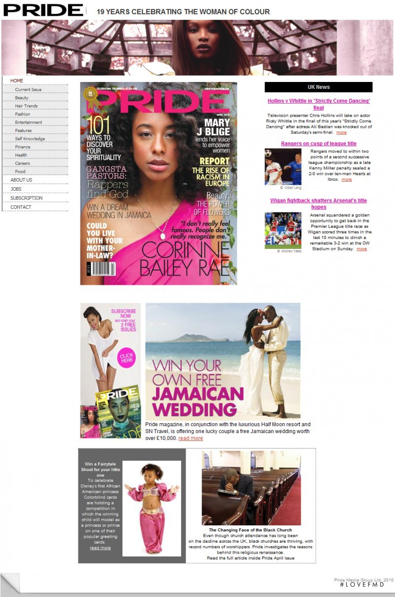  featured on the PrideMagazine.com screen from April 2010