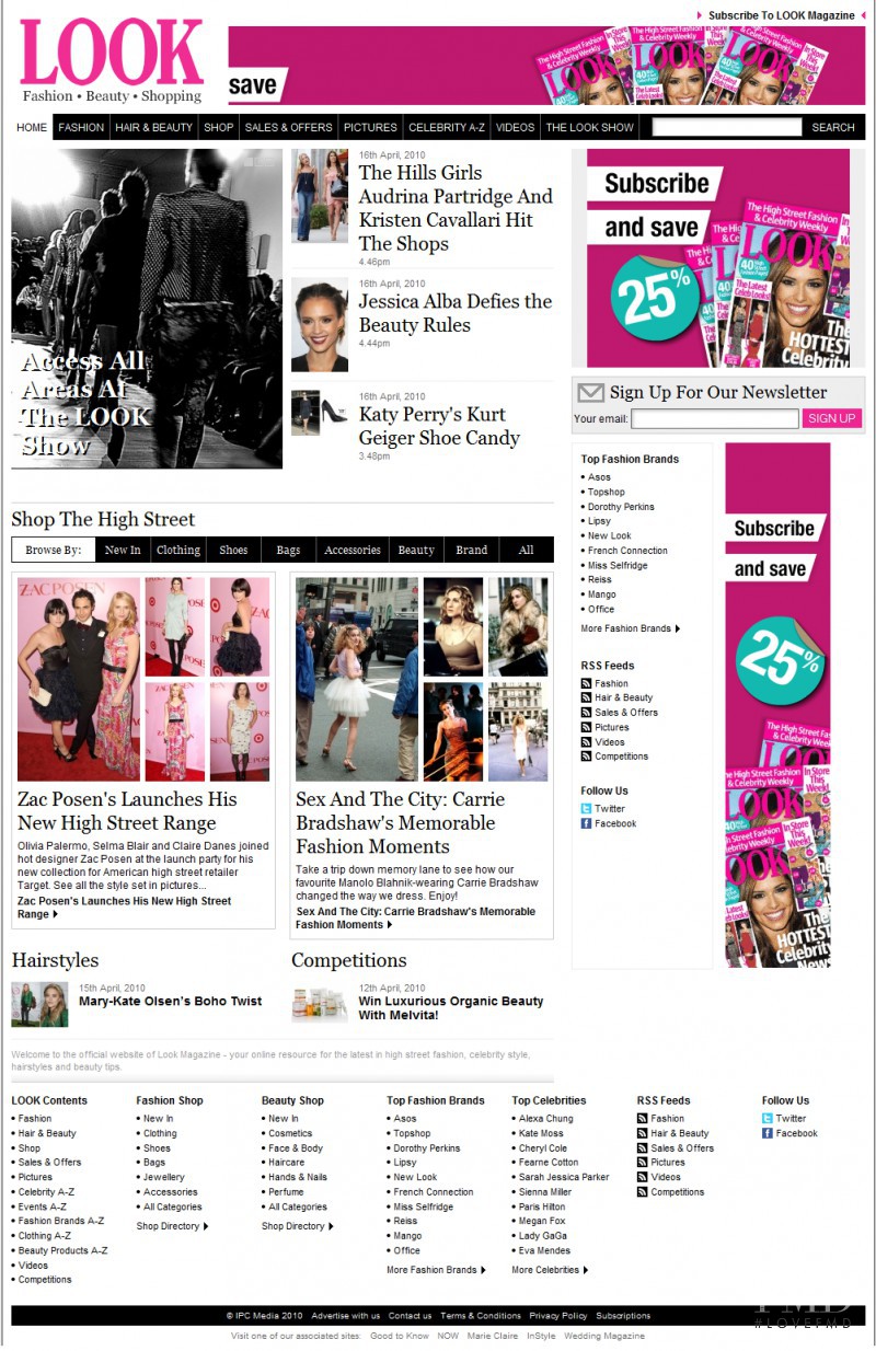  featured on the LOOK.co.uk screen from April 2010