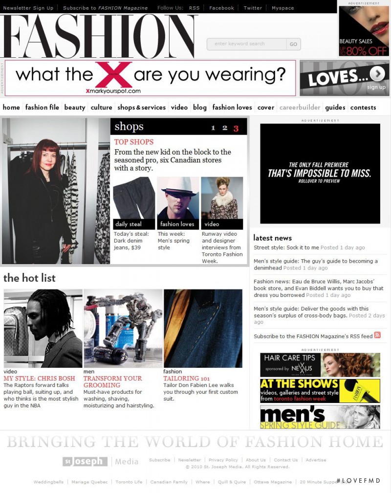  featured on the FashionMagazine.com screen from April 2010