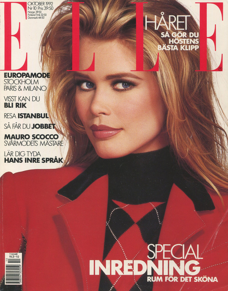Claudia Schiffer featured on the Elle Sweden cover from October 1992