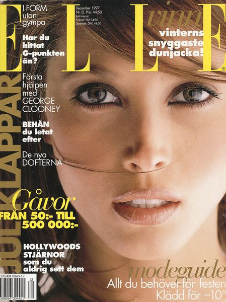 Christy Turlington featured on the Elle Sweden cover from December 1997