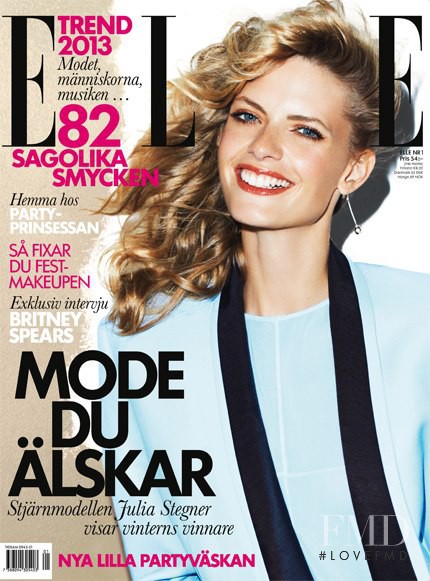 Julia Stegner featured on the Elle Sweden cover from January 2013