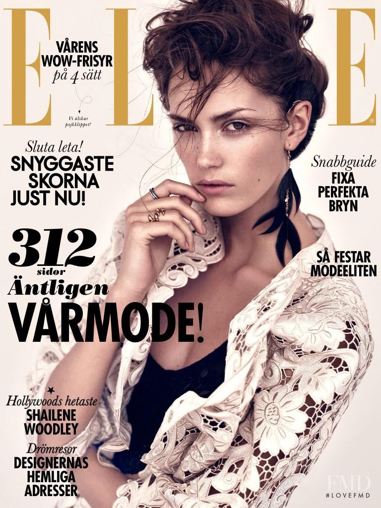 Stina Olsson featured on the Elle Sweden cover from March 2014