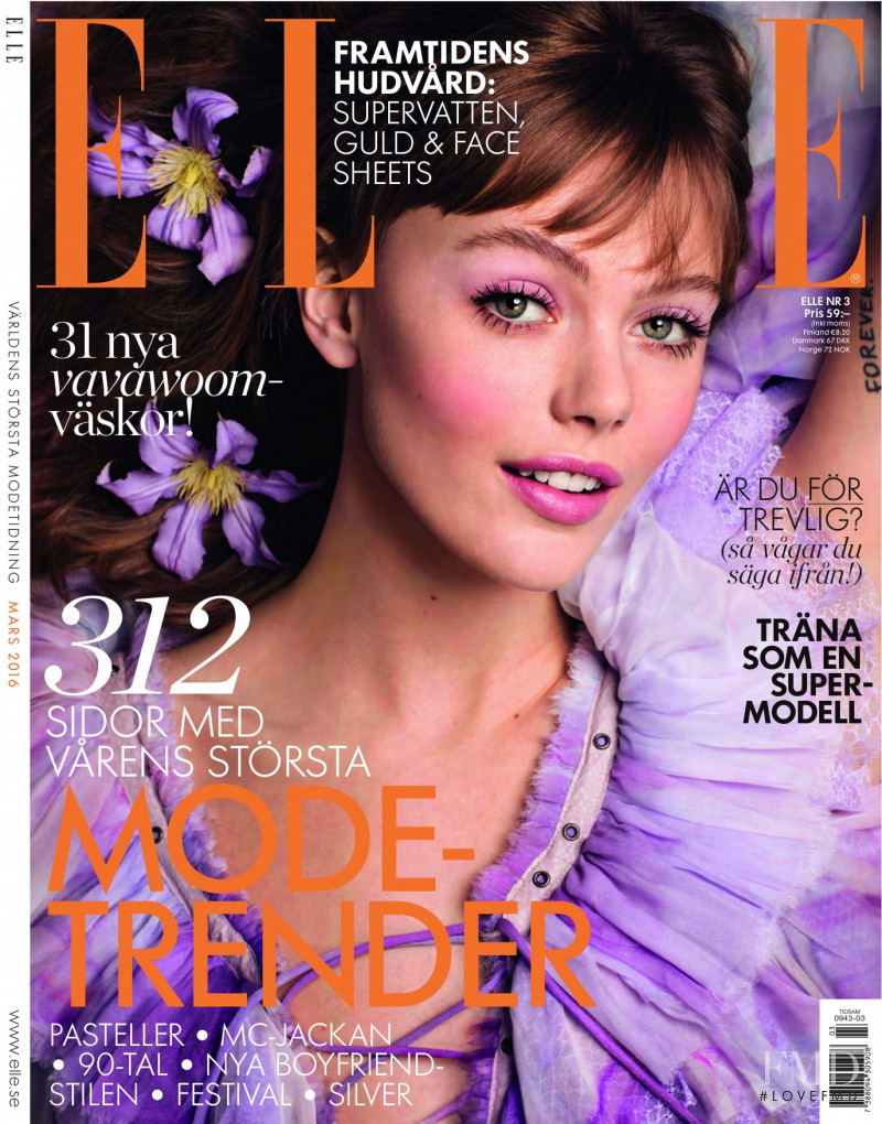 Frida Gustavsson featured on the Elle Sweden cover from March 2016