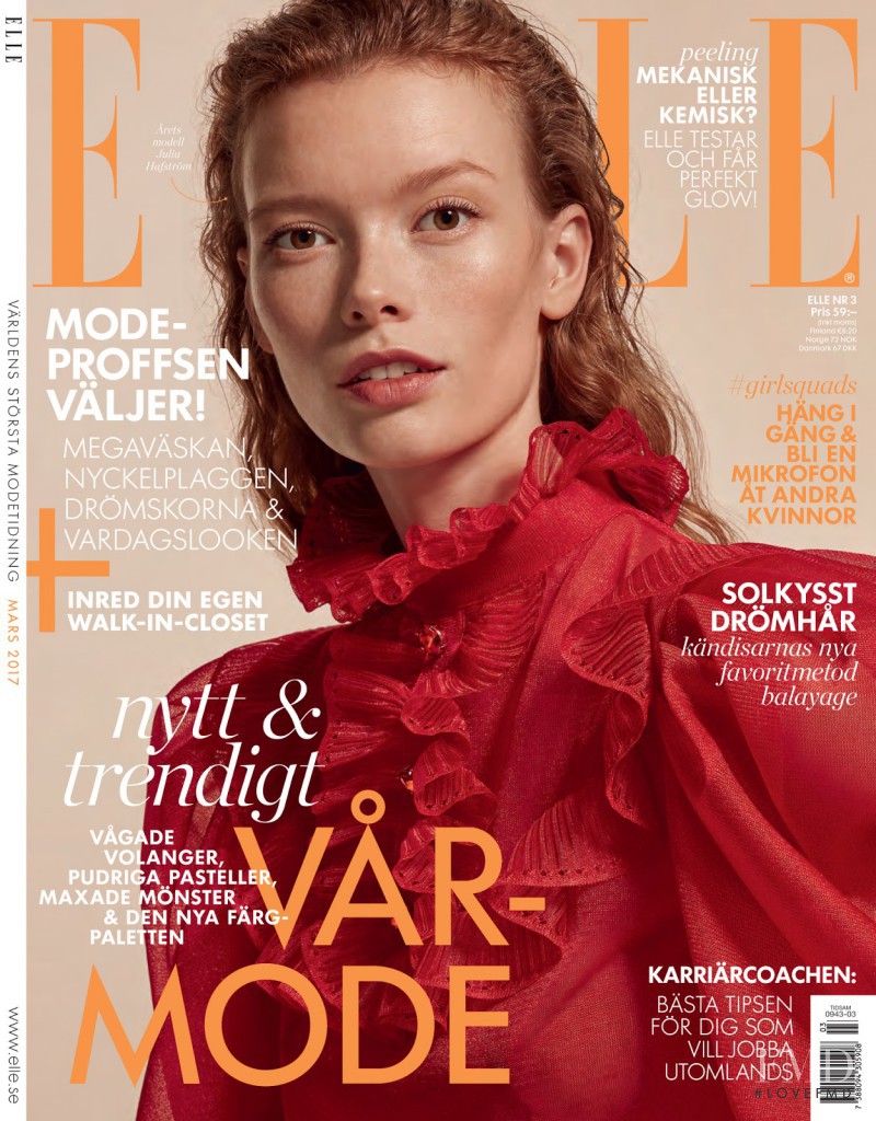 Julia Hafstrom featured on the Elle Sweden cover from March 2017