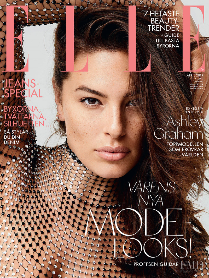 Ashley Graham featured on the Elle Sweden cover from April 2019