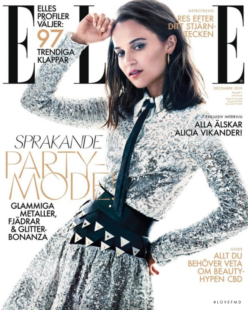 Alicia Vikander featured on the Elle Sweden cover from December 2019