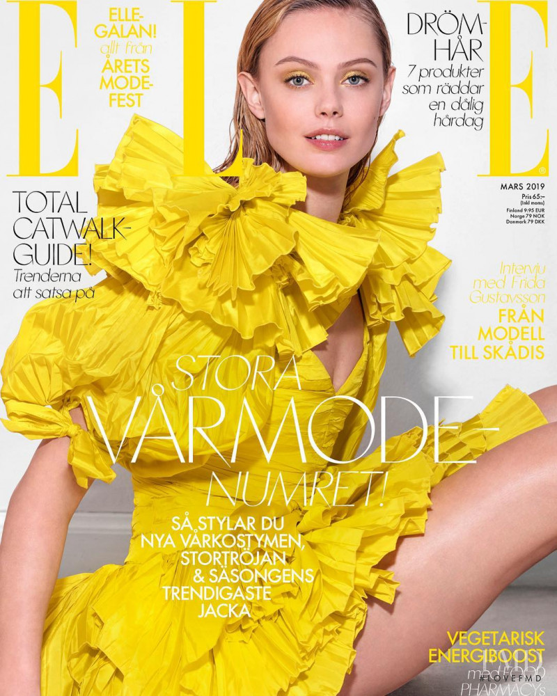 Frida Gustavsson featured on the Elle Sweden cover from March 2019