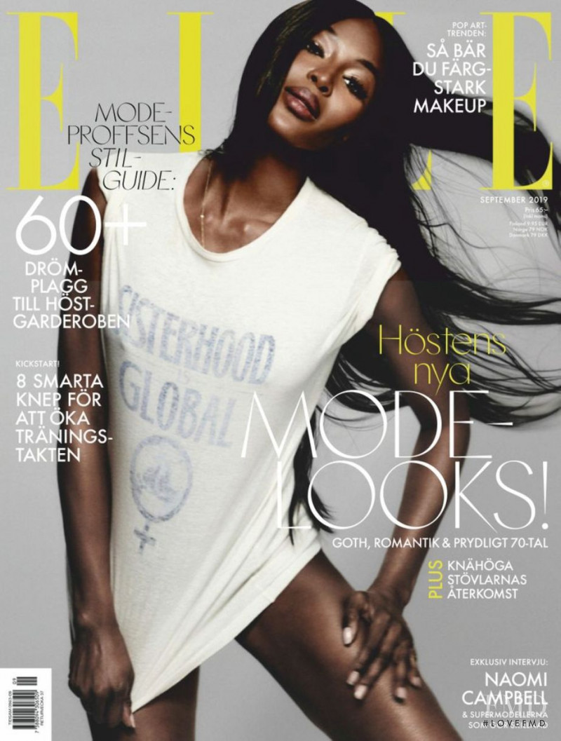 Naomi Campbell featured on the Elle Sweden cover from September 2019