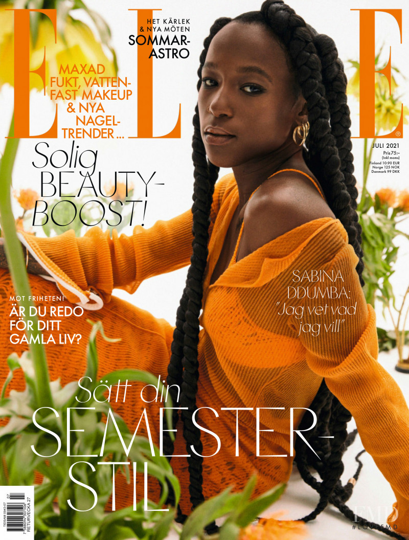 Sabina Ddumba featured on the Elle Sweden cover from July 2021