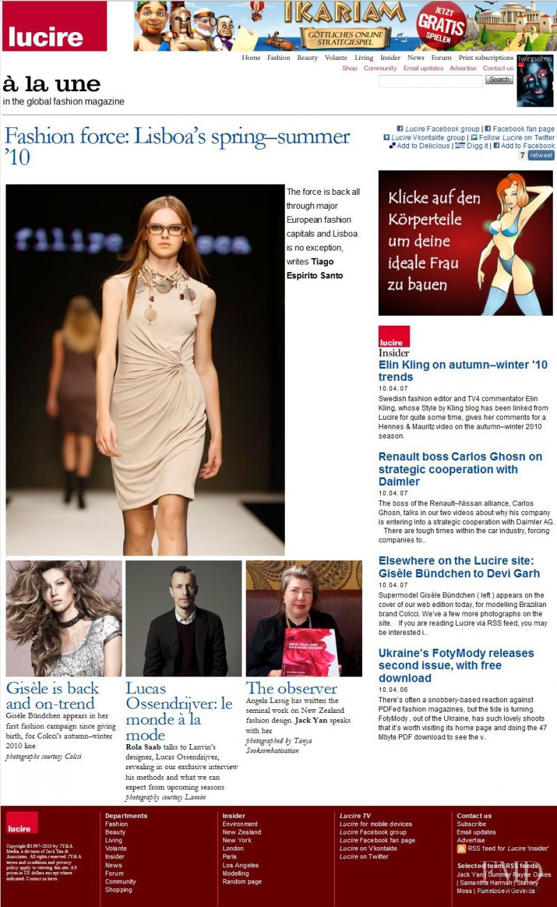  featured on the Lucire.com cover from April 2010