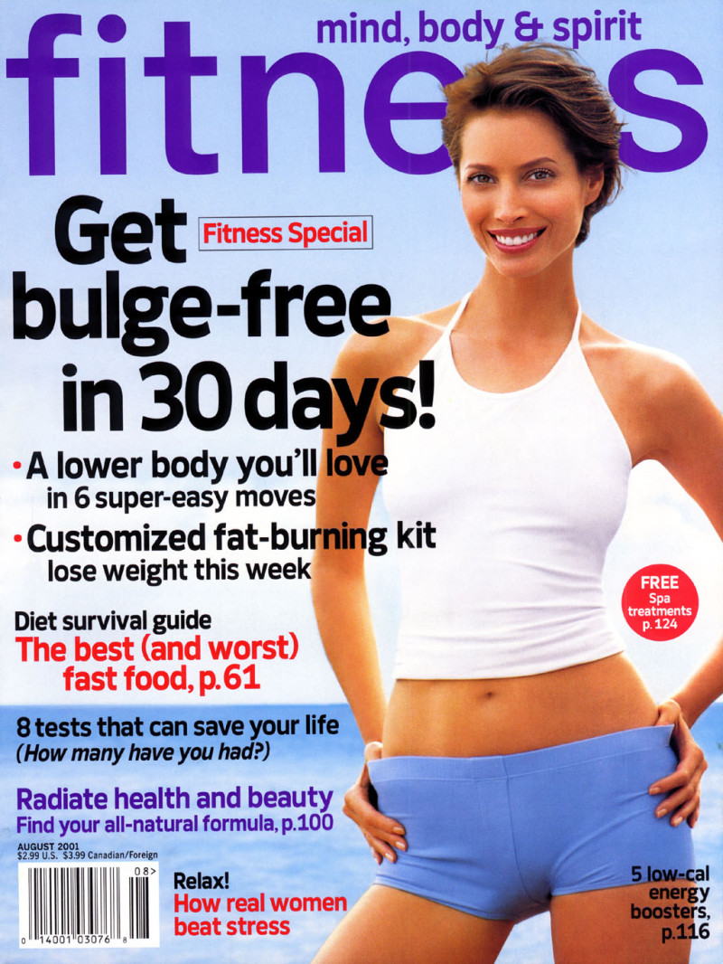 Christy Turlington featured on the Fitness cover from August 2001