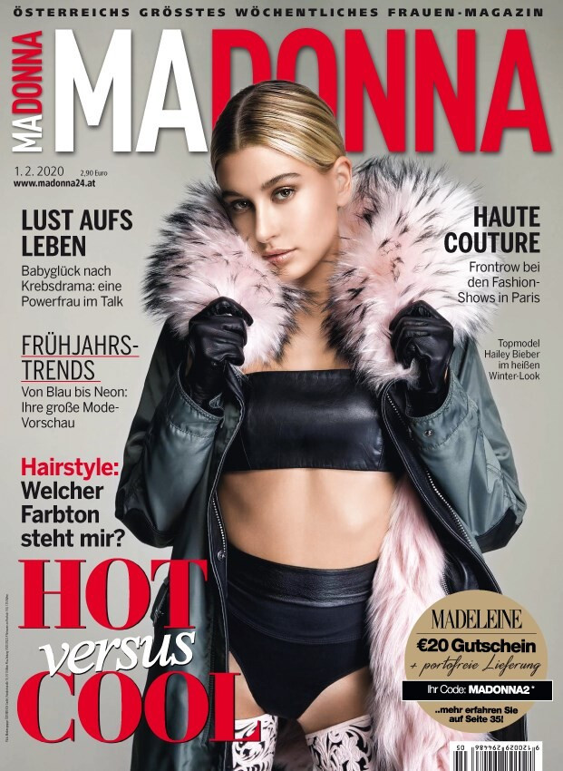 Hailey Baldwin Bieber featured on the MADONNA cover from February 2020