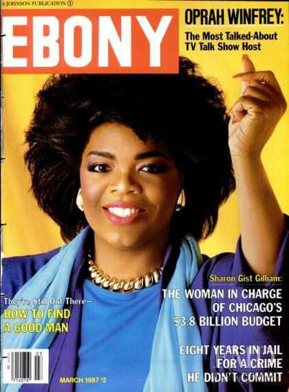 Oprah Winfrey featured on the Ebony cover from March 1987