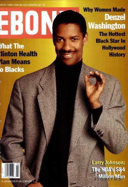 Denzel Washington featured on the Ebony cover from March 1994