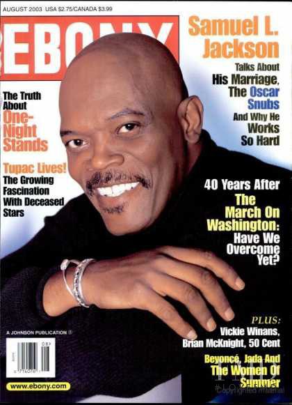 Samuel L. Jackson featured on the Ebony cover from August 2003