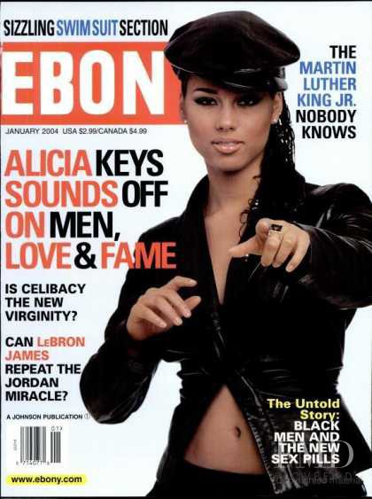 Alicia Keys featured on the Ebony cover from January 2004