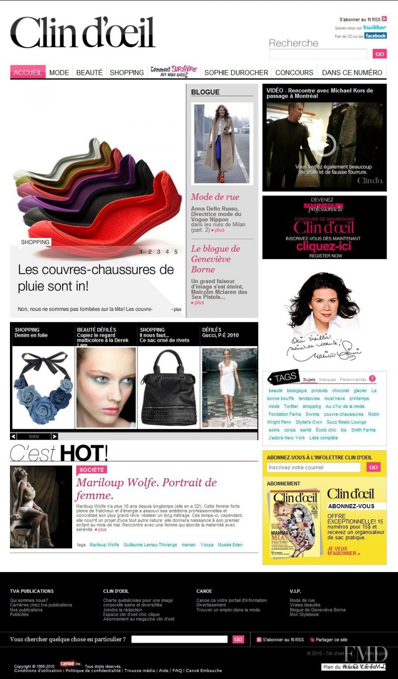  featured on the Clindoeil.ca screen from April 2010