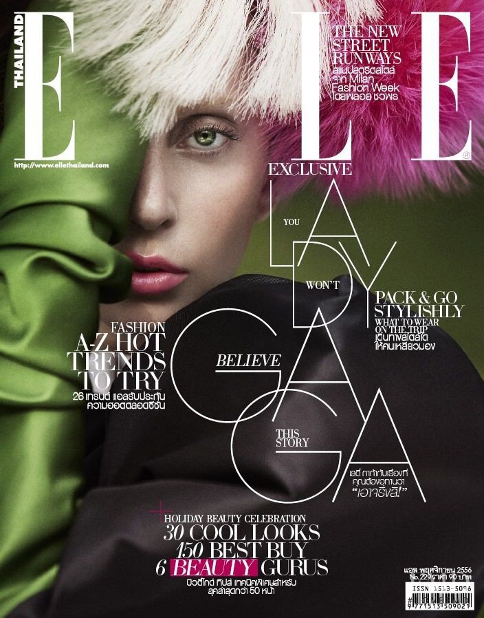 Lady Gaga featured on the Elle Thailand cover from November 2013