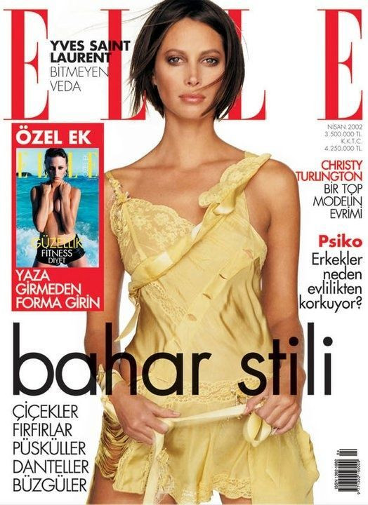 Christy Turlington featured on the Elle Turkey cover from April 2002