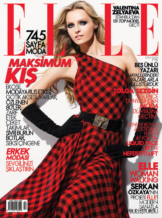 Valentina Zelyaeva featured on the Elle Turkey cover from October 2008