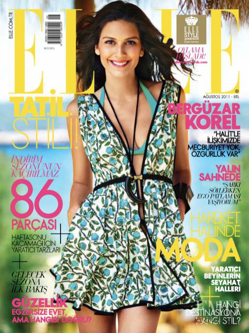 Bergüzar Korel featured on the Elle Turkey cover from August 2011