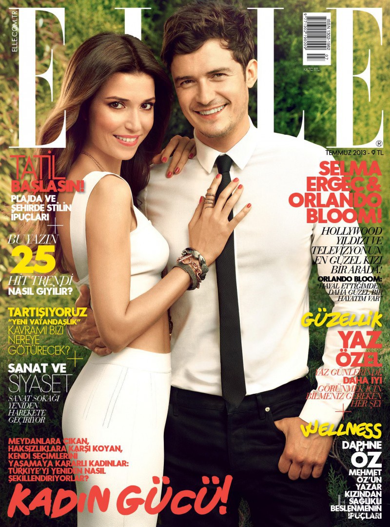 Selma Ergec, Orlando Bloom featured on the Elle Turkey cover from July 2013