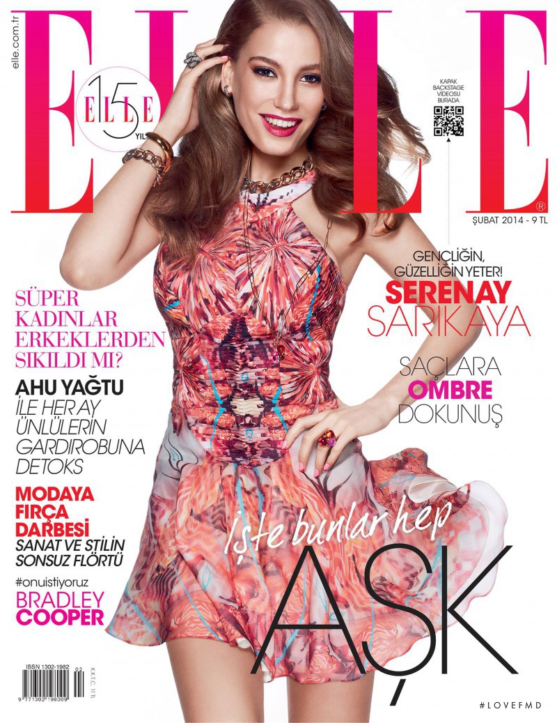 Serenay Sarikaya featured on the Elle Turkey cover from February 2014