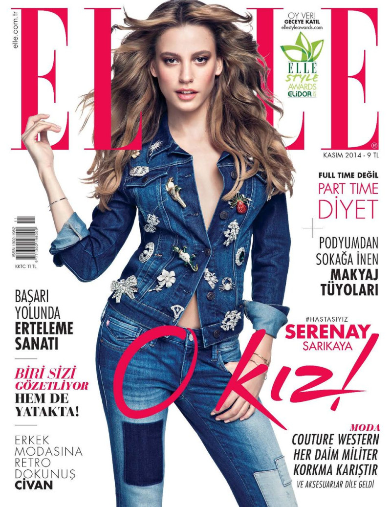 Serenay Sarikaya featured on the Elle Turkey cover from November 2014