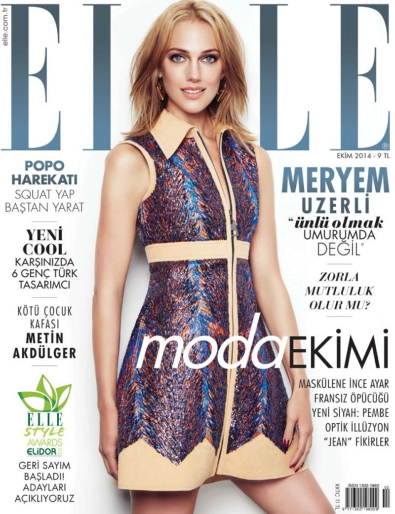 Meryem Uzerli featured on the Elle Turkey cover from October 2014