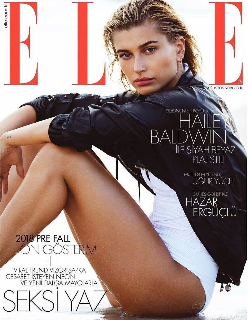 Hailey Baldwin Bieber featured on the Elle Turkey cover from August 2018