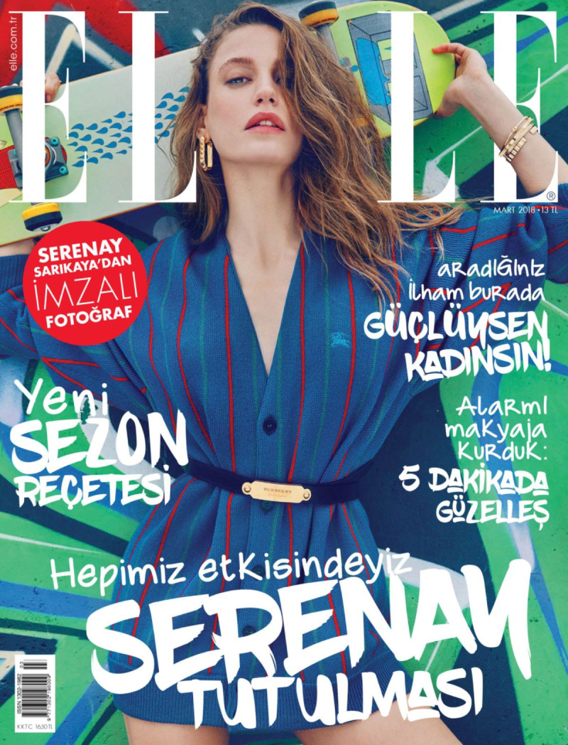 Serenay Sarikaya featured on the Elle Turkey cover from March 2018