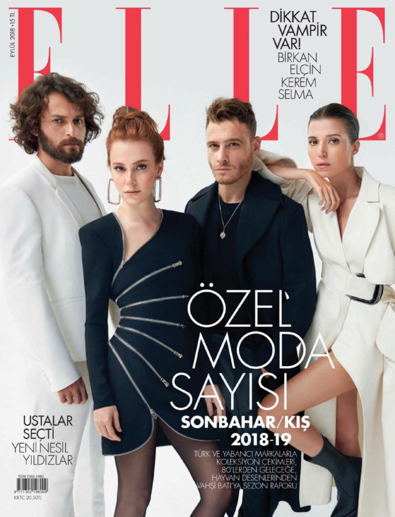 Elcin Sangu, Birkan Sokullu, Kerem Bursin, Selma Ergec featured on the Elle Turkey cover from September 2018