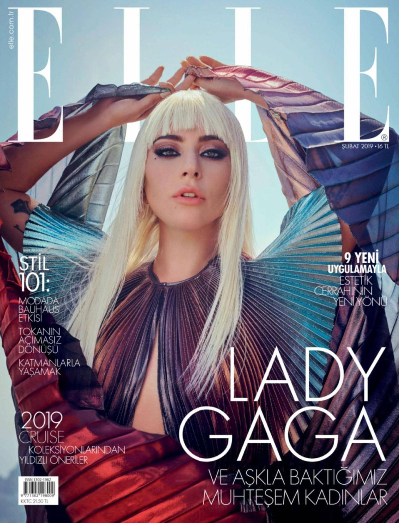 Lady Gaga featured on the Elle Turkey cover from February 2019