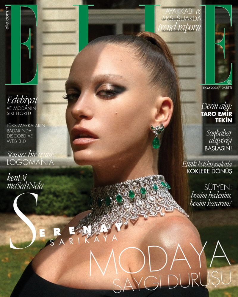 Serenay Sarikaya featured on the Elle Turkey cover from October 2022