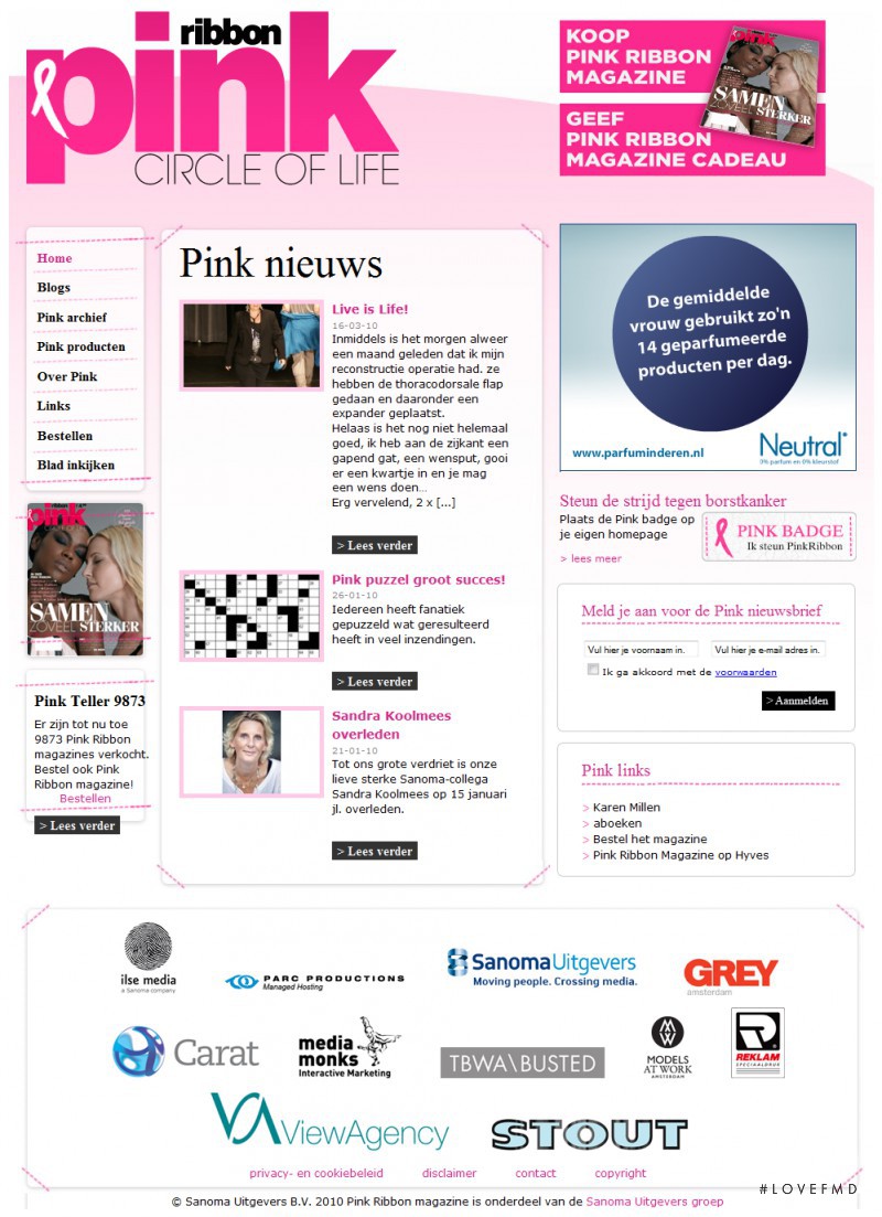  featured on the PinkRibbonMagazine.nl screen from April 2010