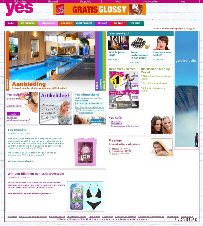  featured on the Yes.nl screen from April 2010