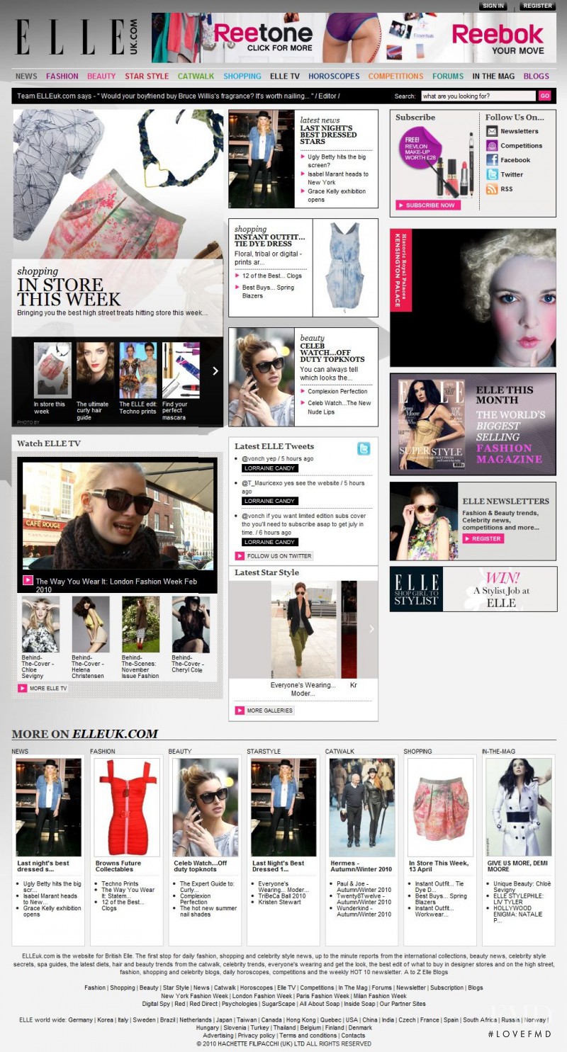  featured on the Elle.co.uk screen from April 2010