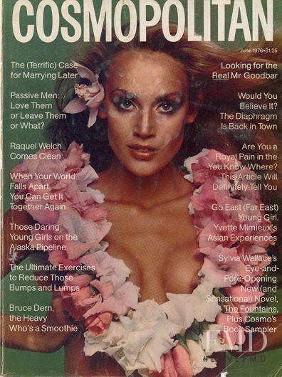 Jerry Hall featured on the Cosmopolitan USA cover from June 1976