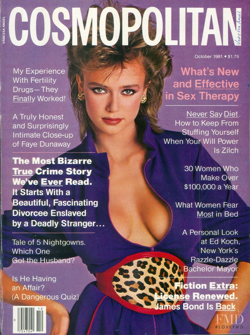 Vanessa Angel featured on the Cosmopolitan USA cover from October 1981
