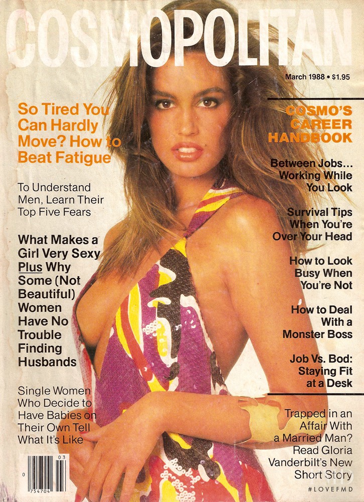 Cindy Crawford featured on the Cosmopolitan USA cover from March 1988