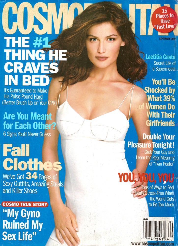Laetitia Casta featured on the Cosmopolitan USA cover from September 2002