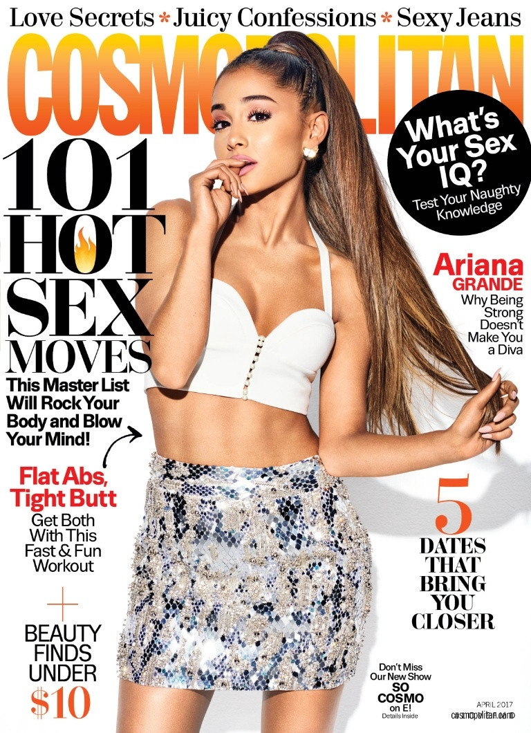 Ariana Grande featured on the Cosmopolitan USA cover from April 2017