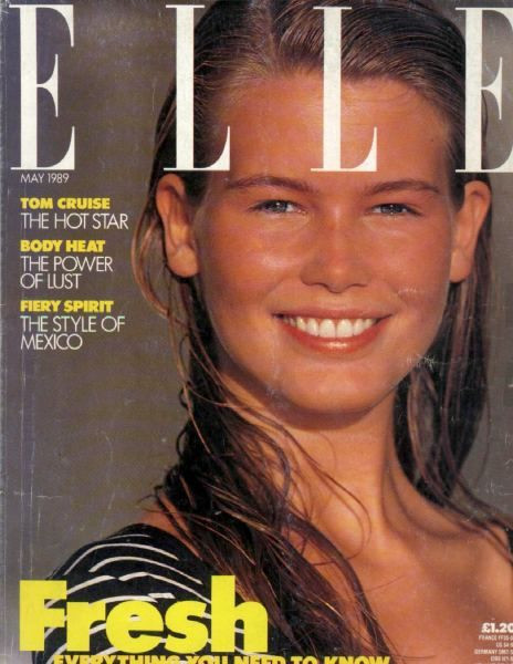 Claudia Schiffer featured on the Elle UK cover from May 1989