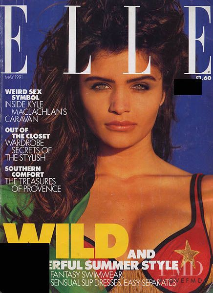 Helena Christensen featured on the Elle UK cover from May 1991