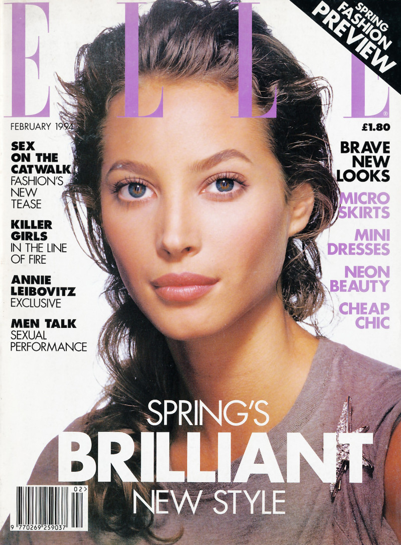 Christy Turlington featured on the Elle UK cover from February 1994