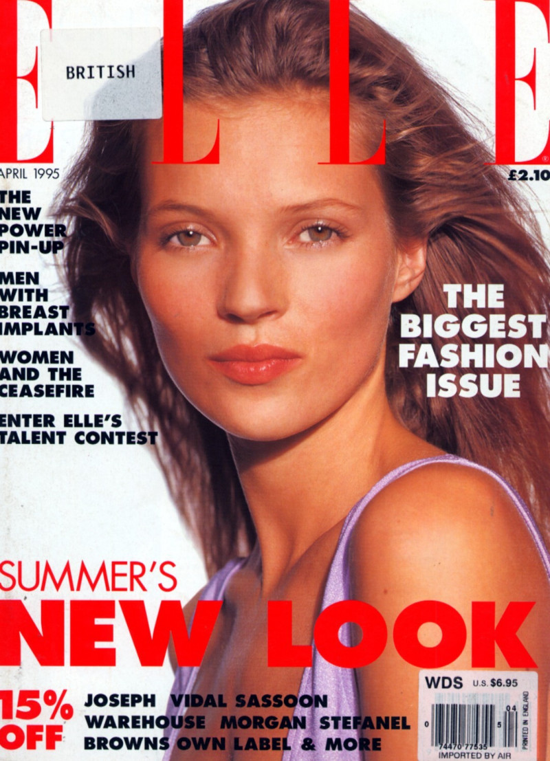 Kate Moss featured on the Elle UK cover from April 1995
