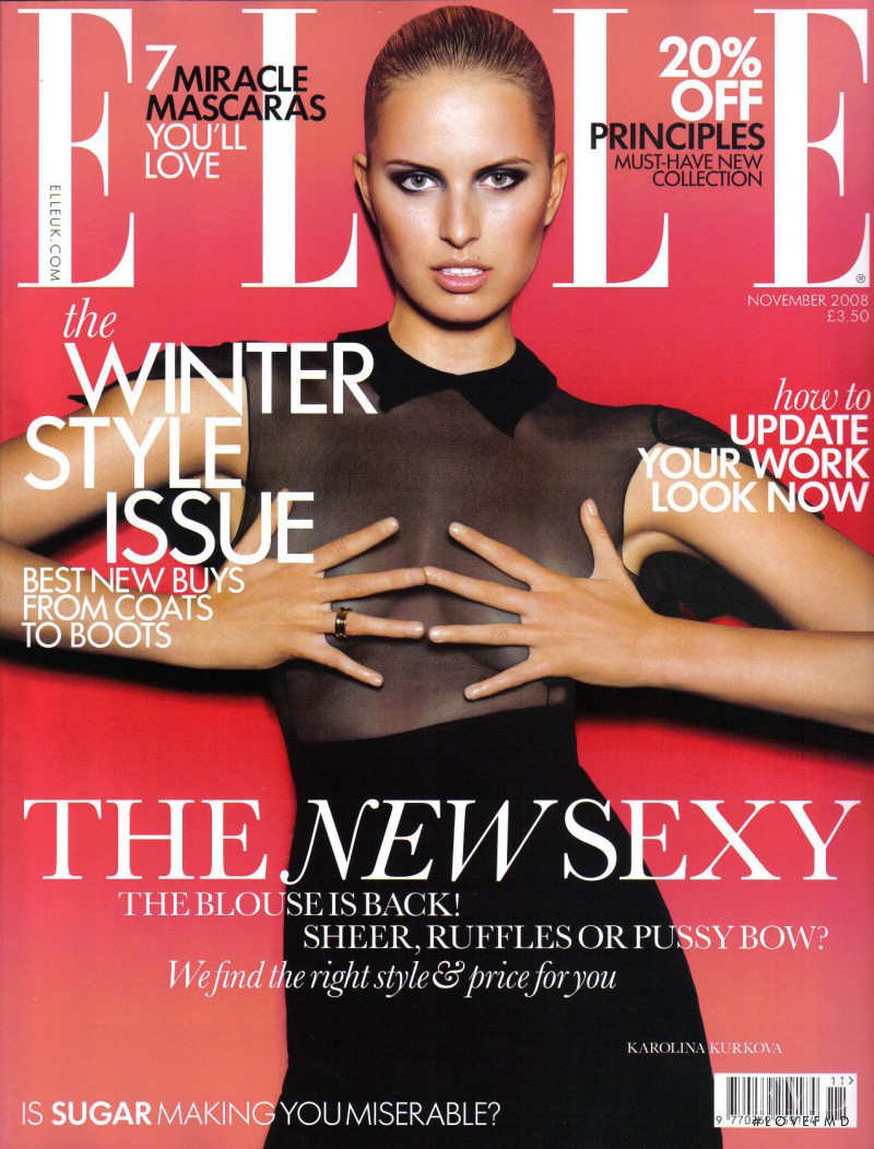 Karolina Kurkova featured on the Elle UK cover from November 2008